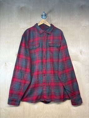 Orvis Red and Gray Thick Plaid Flannel Shirt